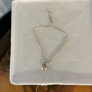 Sterling Silver Adjustable Bead Bracelet with Heart Charm, Italy 925
